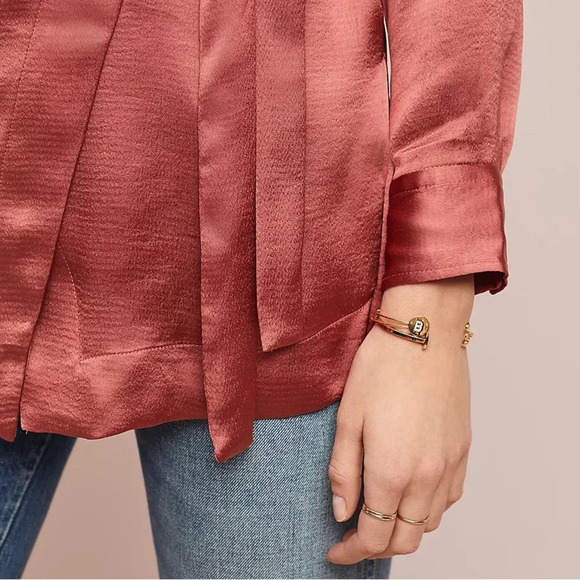 MOULINETTE SOEURS by ANTHROPOLOGIE Satin Wrap Blouse in Peach Peche - Picture 4 of 14